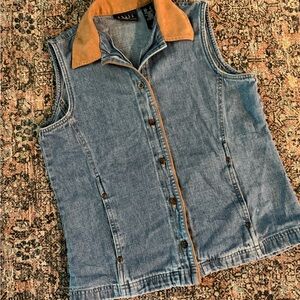 Vintage Denim Vest with Tan Collar